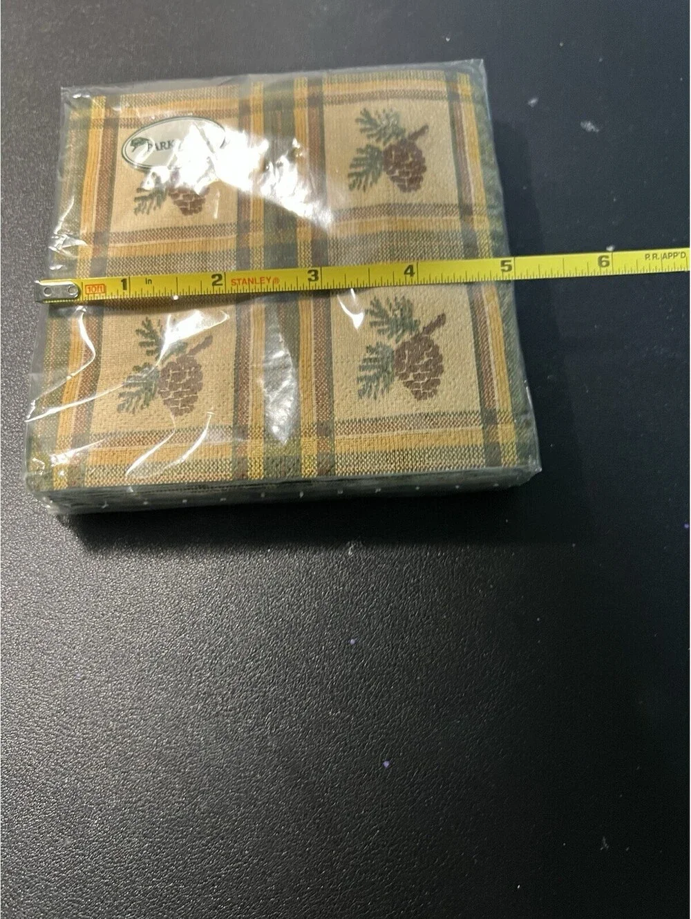 NWT Park Designs 2000s Pine Lodge Plaid Pinecone Cotton Napkins, 5”